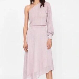 Zara Mauve Metallic Asymmetrical One Sleeve‎ Glittery Dress Size S